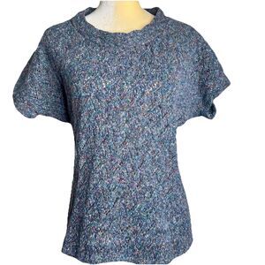 Coldwater Creek Knit Top Sz S (6-8) Blue Redish Cap Sleeves Open Knit Scoop Neck